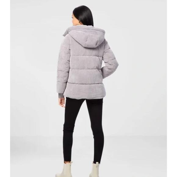 Sam Edelman Gray Quilted Corduroy Puffer Jacket Coat Hood Women's M Medium - Picture 4 of 15